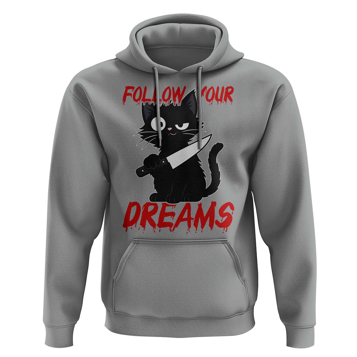 Killer Black Cat Halloween Hoodie Follow Your Dreams - Wonder Print Shop