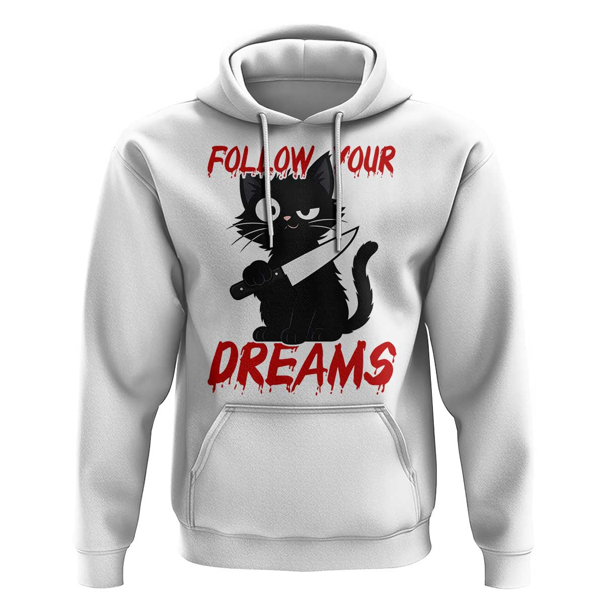 Killer Black Cat Halloween Hoodie Follow Your Dreams - Wonder Print Shop