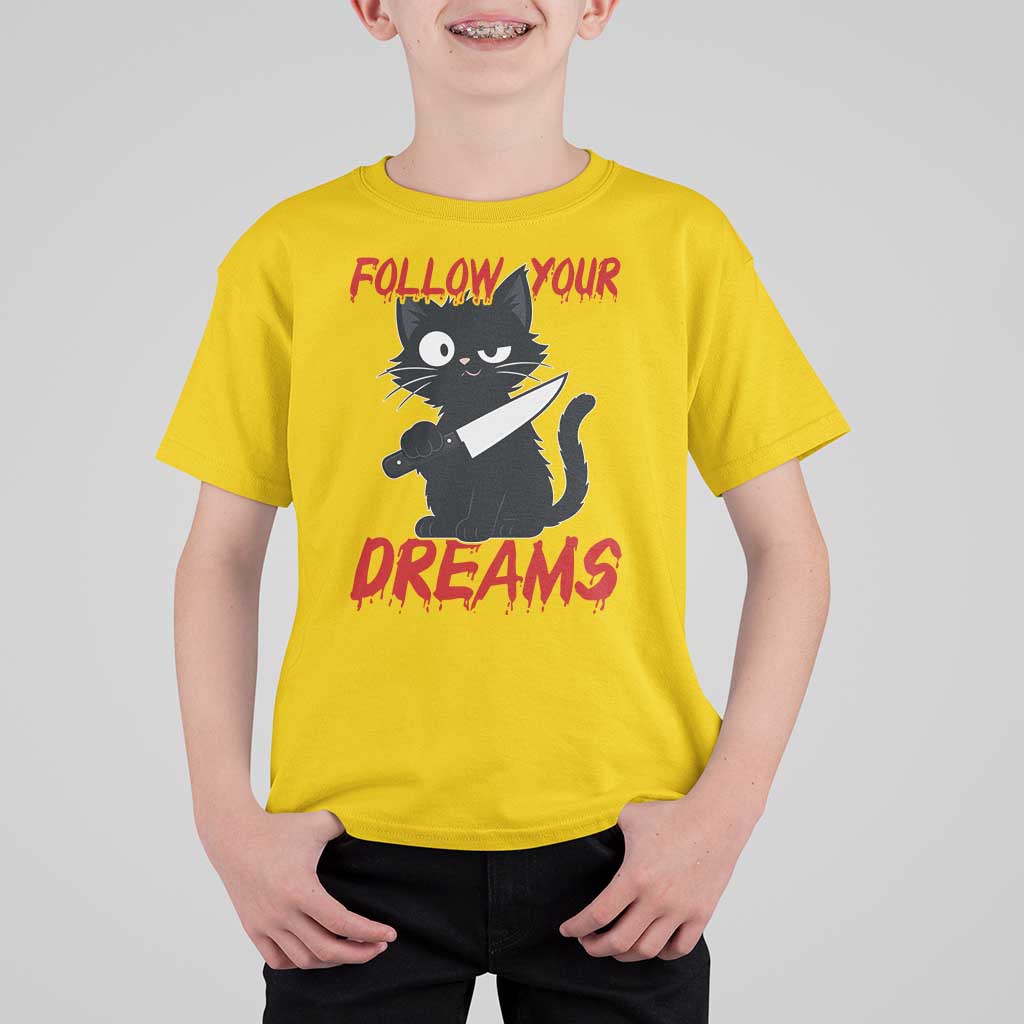 Killer Black Cat Halloween T Shirt For Kid Follow Your Dreams - Wonder Print Shop