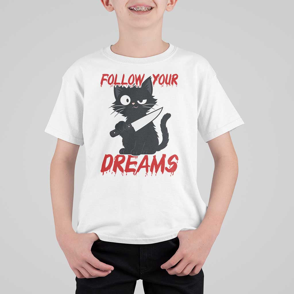 Killer Black Cat Halloween T Shirt For Kid Follow Your Dreams - Wonder Print Shop