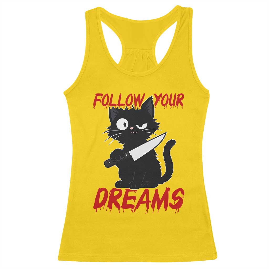 Killer Black Cat Halloween Racerback Tank Top Follow Your Dreams - Wonder Print Shop