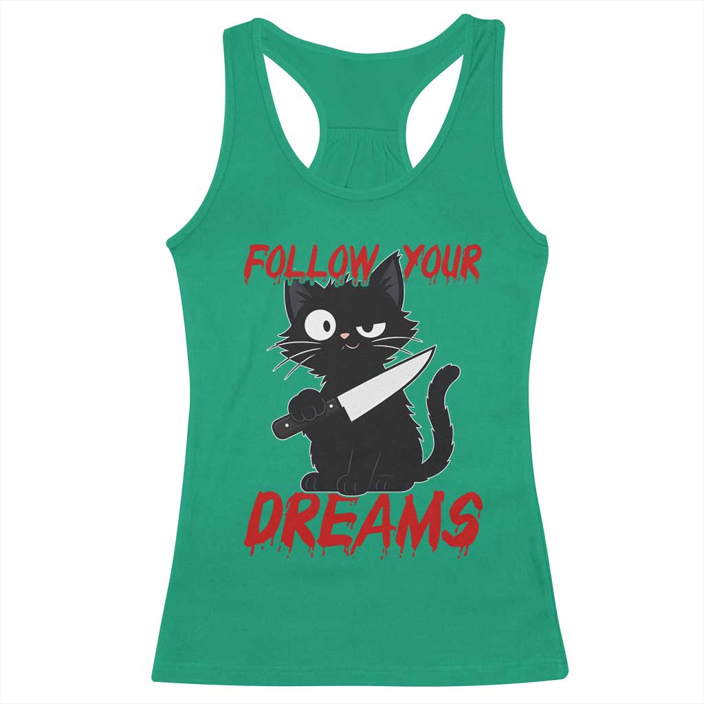 Killer Black Cat Halloween Racerback Tank Top Follow Your Dreams - Wonder Print Shop