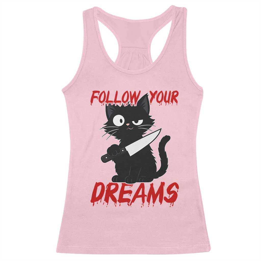 Killer Black Cat Halloween Racerback Tank Top Follow Your Dreams - Wonder Print Shop