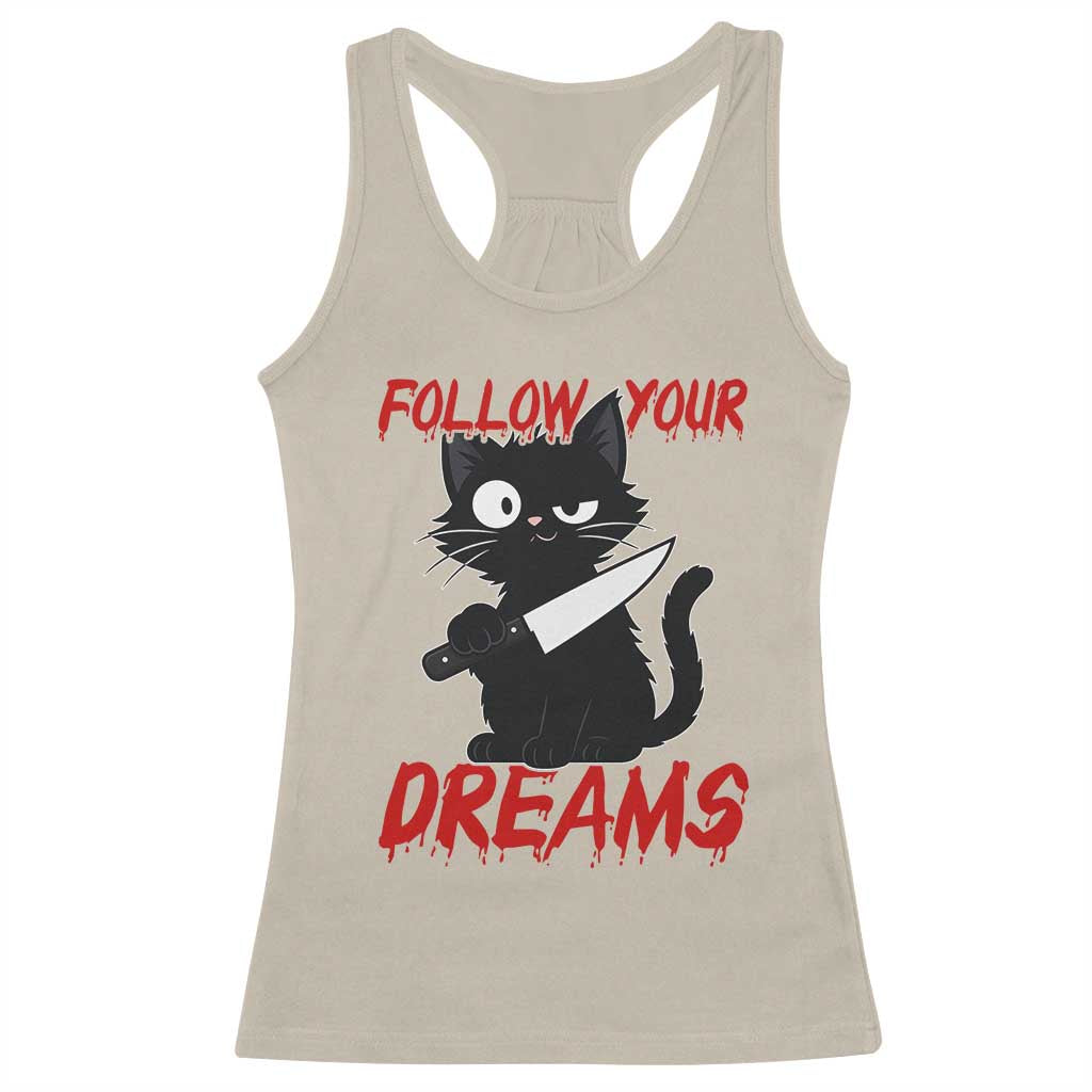 Killer Black Cat Halloween Racerback Tank Top Follow Your Dreams - Wonder Print Shop