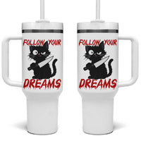 Killer Black Cat Halloween Tumbler With Handle Follow Your Dreams