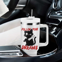 Killer Black Cat Halloween Tumbler With Handle Follow Your Dreams
