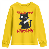 Killer Black Cat Halloween Youth Sweatshirt Follow Your Dreams - Wonder Print Shop