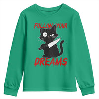 Killer Black Cat Halloween Youth Sweatshirt Follow Your Dreams - Wonder Print Shop