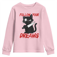 Killer Black Cat Halloween Youth Sweatshirt Follow Your Dreams - Wonder Print Shop