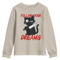 Killer Black Cat Halloween Youth Sweatshirt Follow Your Dreams - Wonder Print Shop