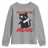 Killer Black Cat Halloween Youth Sweatshirt Follow Your Dreams - Wonder Print Shop