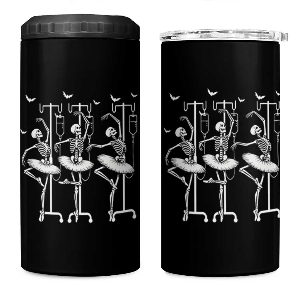 Emergency Room RN Nurse Halloween 4 in 1 Can Cooler Tumbler Dancing Skeleton