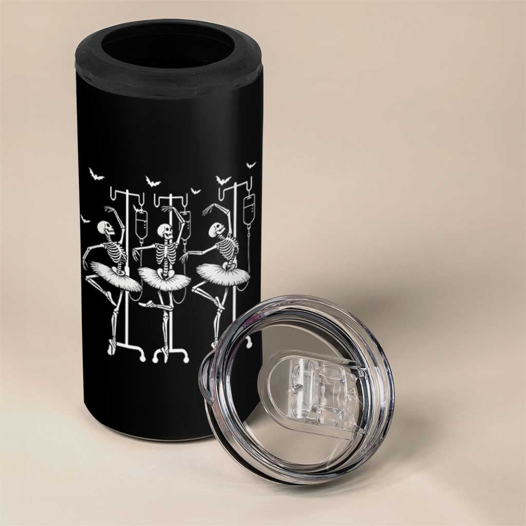 Emergency Room RN Nurse Halloween 4 in 1 Can Cooler Tumbler Dancing Skeleton