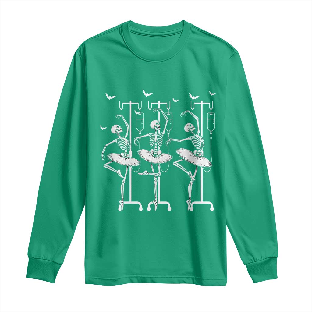 Emergency Room RN Nurse Halloween Long Sleeve Shirt Dancing Skeleton - Wonder Print Shop