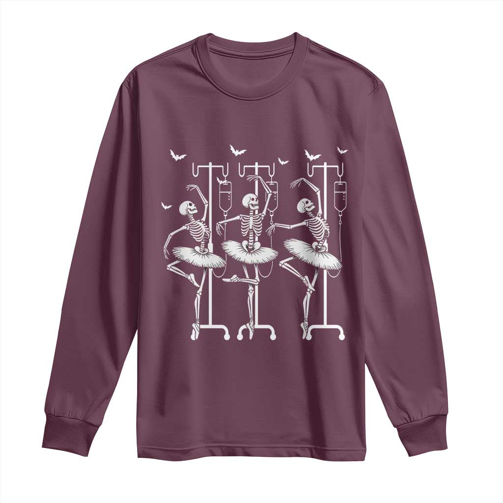 Emergency Room RN Nurse Halloween Long Sleeve Shirt Dancing Skeleton - Wonder Print Shop