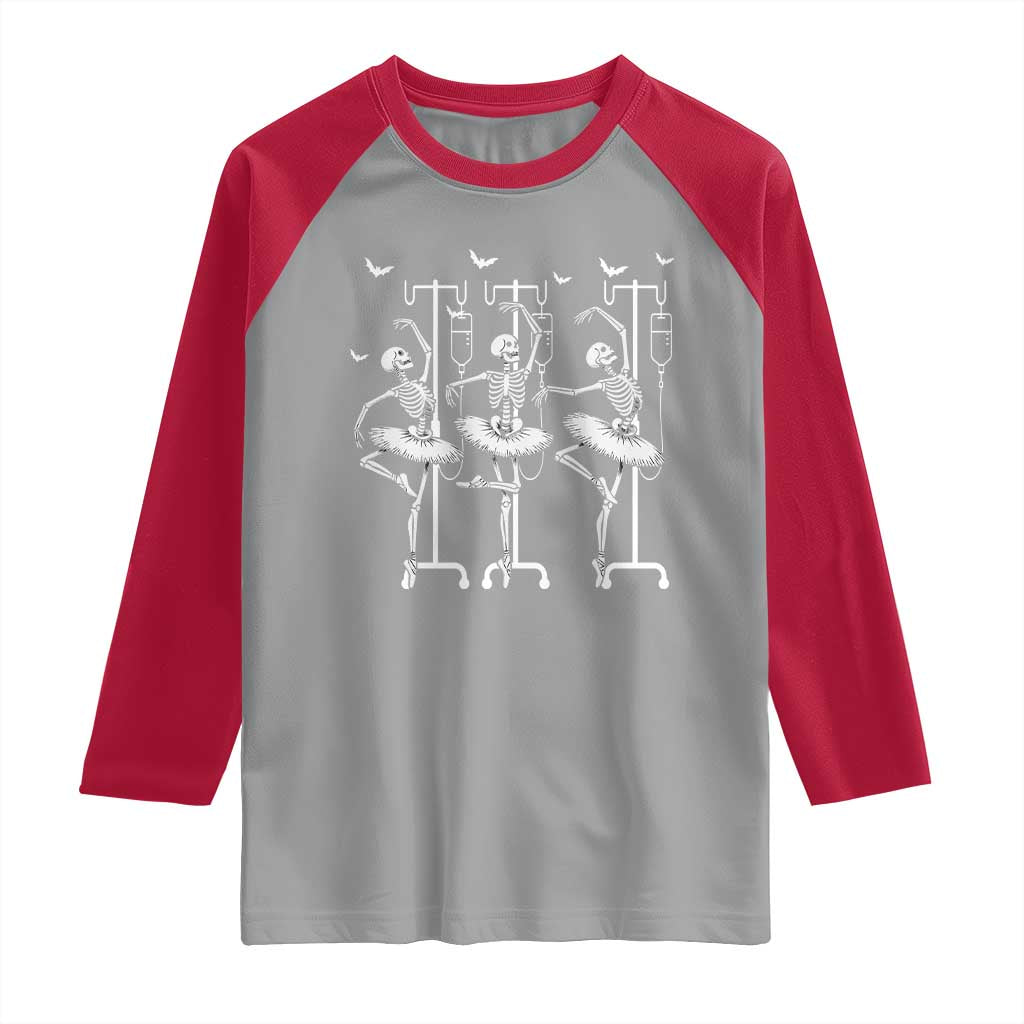 Emergency Room RN Nurse Halloween Raglan Shirt Dancing Skeleton - Wonder Print Shop