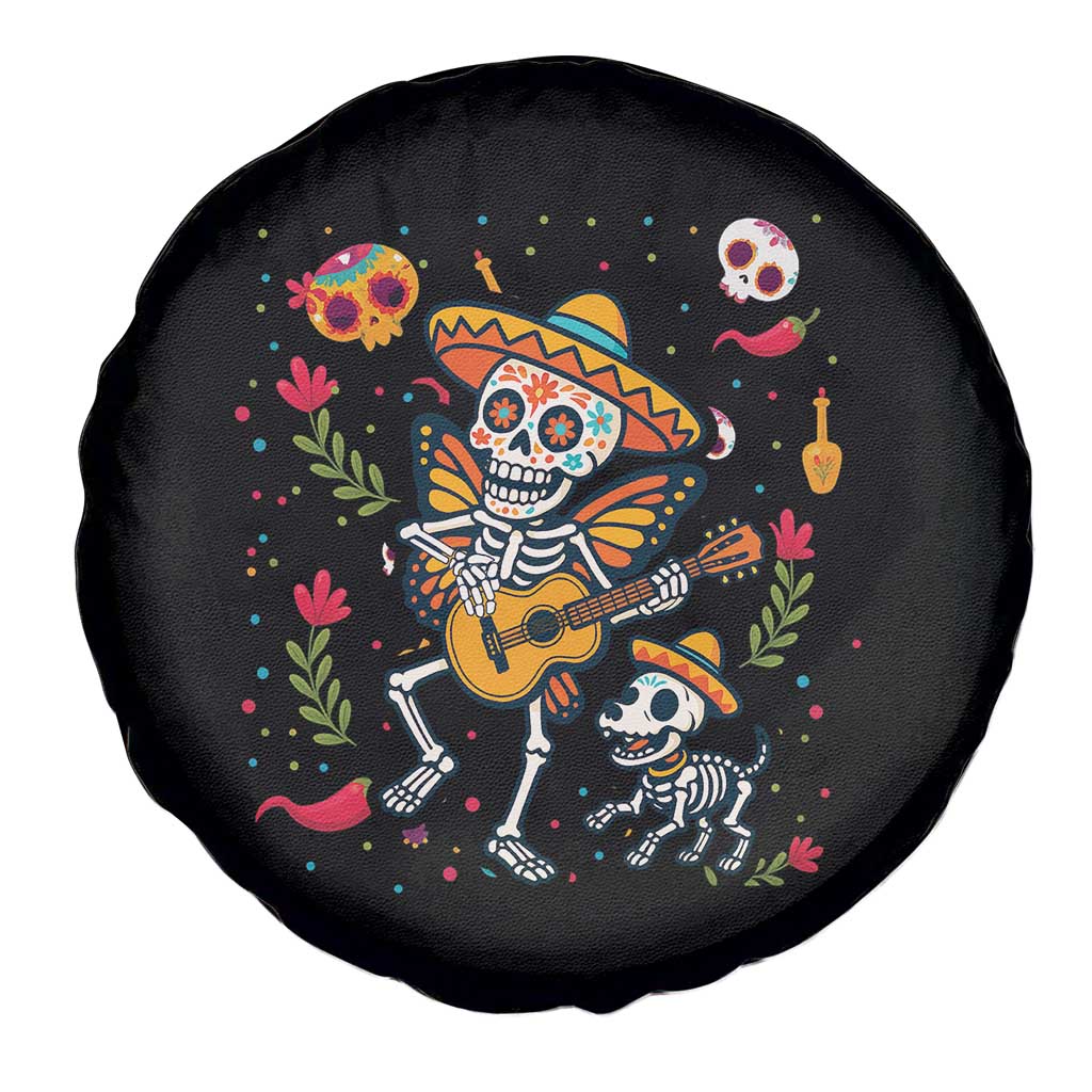 Day Of The Dead Skeleton Spare Tire Cover Playing Guitar With Dog Mexican Festival - Wonder Print Shop