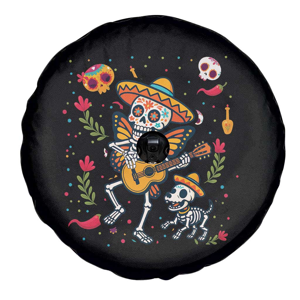 Day Of The Dead Skeleton Spare Tire Cover Playing Guitar With Dog Mexican Festival - Wonder Print Shop