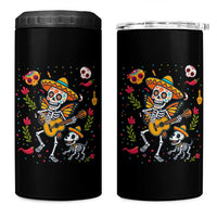 Day Of The Dead Skeleton 4 in 1 Can Cooler Tumbler Playing Guitar With Dog Mexican Festival