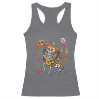 Day Of The Dead Skeleton Racerback Tank Top Playing Guitar With Dog Mexican Festival - Wonder Print Shop