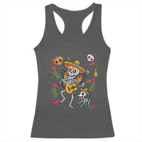 Day Of The Dead Skeleton Racerback Tank Top Playing Guitar With Dog Mexican Festival - Wonder Print Shop
