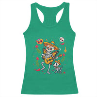 Day Of The Dead Skeleton Racerback Tank Top Playing Guitar With Dog Mexican Festival - Wonder Print Shop