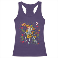 Day Of The Dead Skeleton Racerback Tank Top Playing Guitar With Dog Mexican Festival - Wonder Print Shop