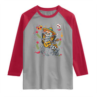 Day Of The Dead Skeleton Raglan Shirt Playing Guitar With Dog Mexican Festival - Wonder Print Shop