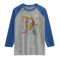 Day Of The Dead Skeleton Raglan Shirt Playing Guitar With Dog Mexican Festival - Wonder Print Shop