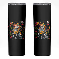 Day Of The Dead Skeleton Skinny Tumbler Playing Guitar With Dog Mexican Festival