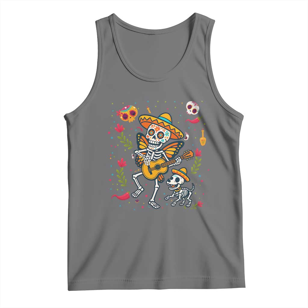 Day of the Dead Skeleton Tank Top Playing Guitar With Dog Mexican Festival - Wonder Print Shop