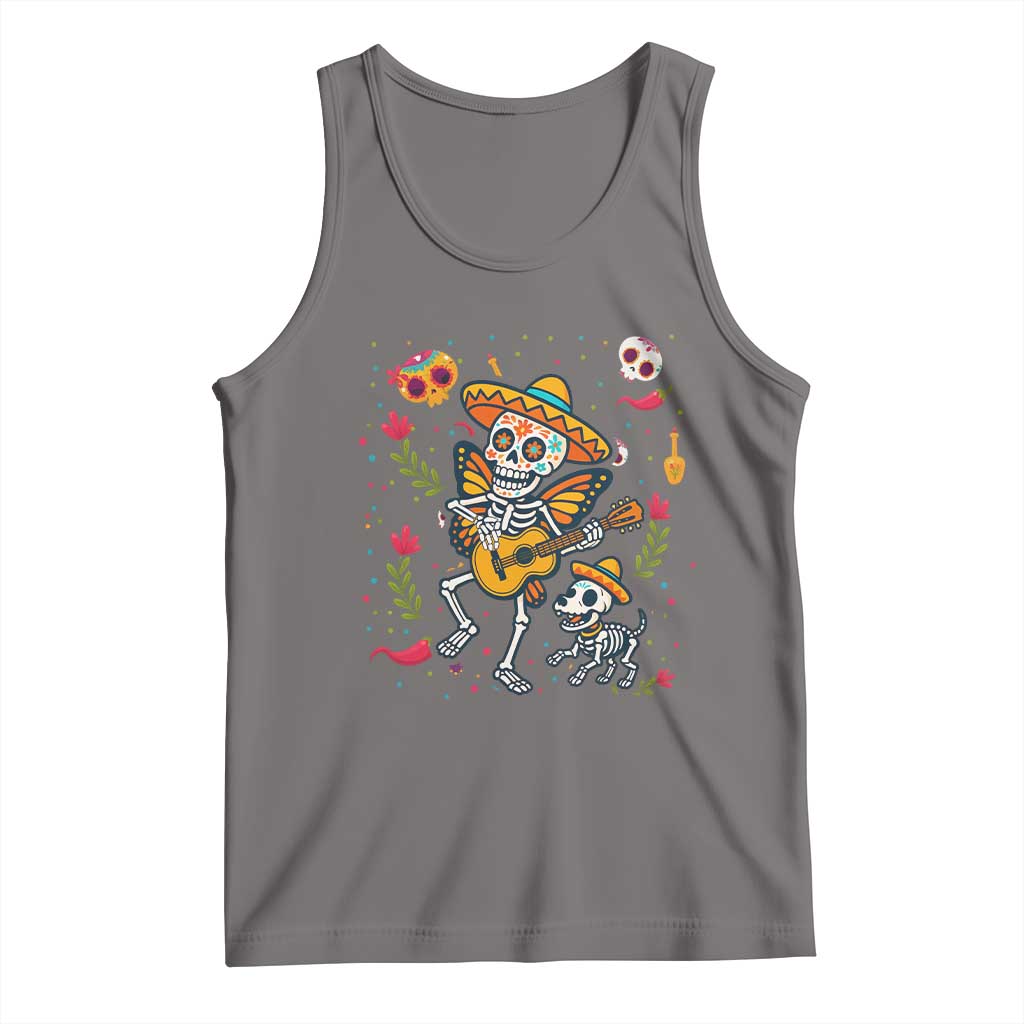 Day of the Dead Skeleton Tank Top Playing Guitar With Dog Mexican Festival - Wonder Print Shop