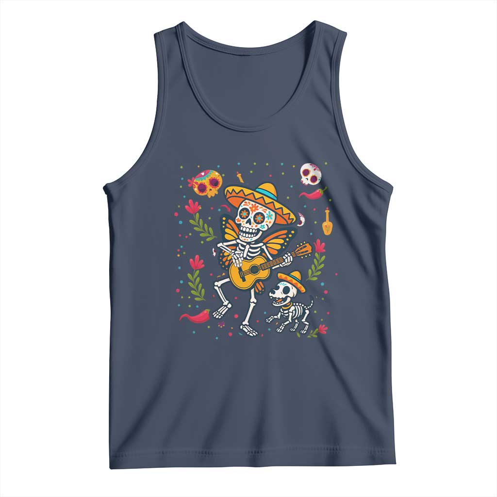 Day of the Dead Skeleton Tank Top Playing Guitar With Dog Mexican Festival - Wonder Print Shop
