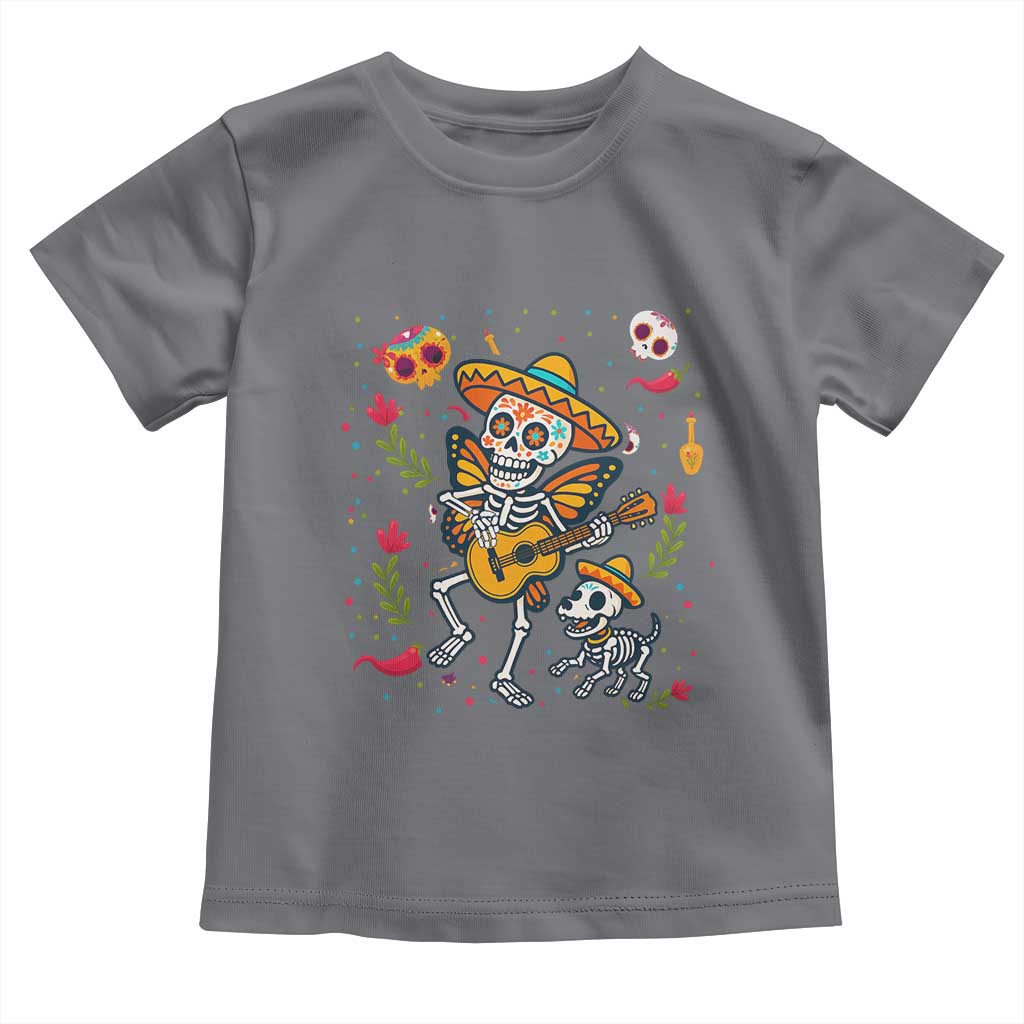 Day Of The Dead Skeleton Toddler T Shirt Playing Guitar With Dog Mexican Festival - Wonder Print Shop