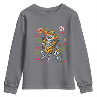 Day Of The Dead Skeleton Youth Sweatshirt Playing Guitar With Dog Mexican Festival - Wonder Print Shop