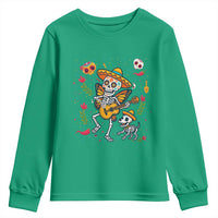Day Of The Dead Skeleton Youth Sweatshirt Playing Guitar With Dog Mexican Festival - Wonder Print Shop