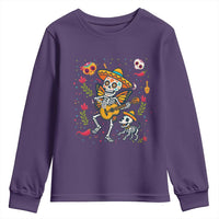 Day Of The Dead Skeleton Youth Sweatshirt Playing Guitar With Dog Mexican Festival - Wonder Print Shop