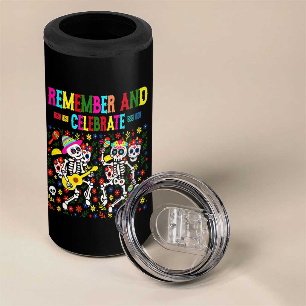 Dia De Los Muertos Skeleton 4 in 1 Can Cooler Tumbler Remember And Celebrate Mexican Festival