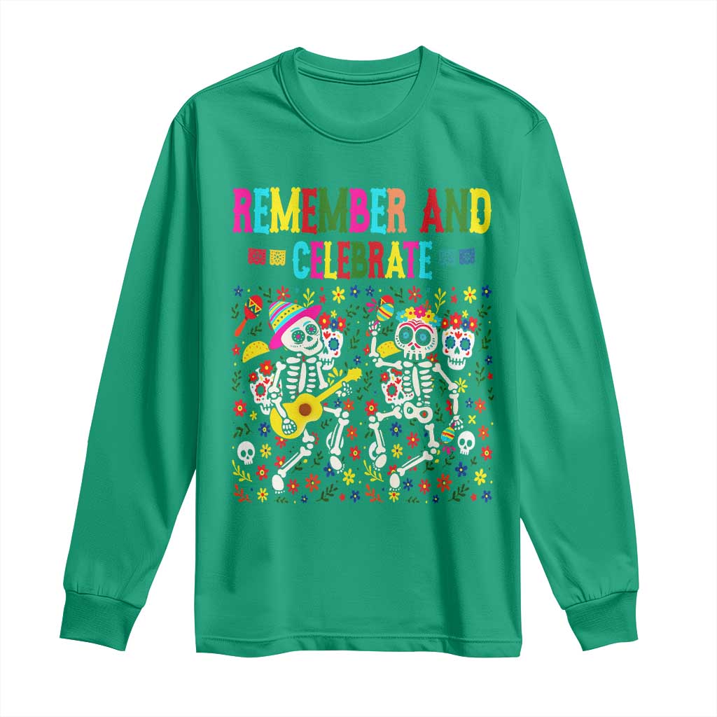 Dia De Los Muertos Skeleton Long Sleeve Shirt Remember And Celebrate Mexican Festival - Wonder Print Shop
