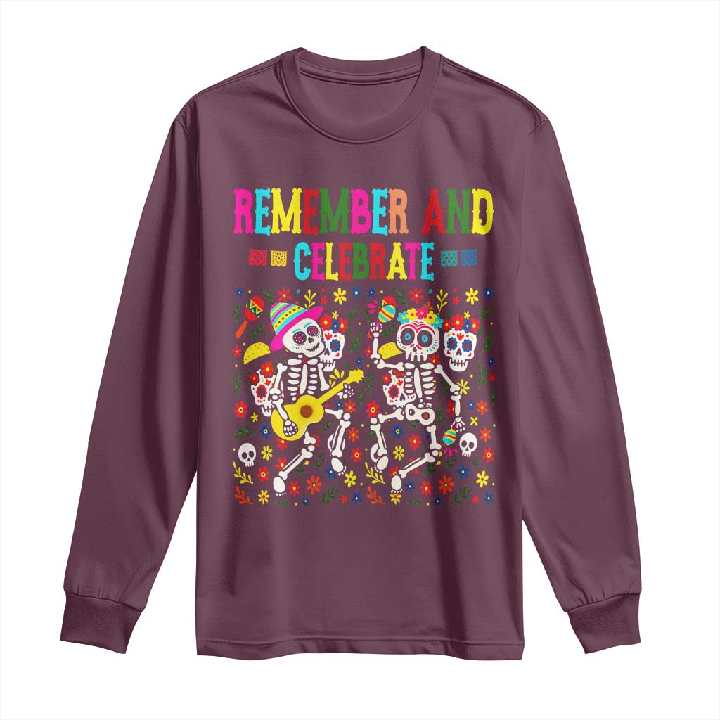 Dia De Los Muertos Skeleton Long Sleeve Shirt Remember And Celebrate Mexican Festival - Wonder Print Shop