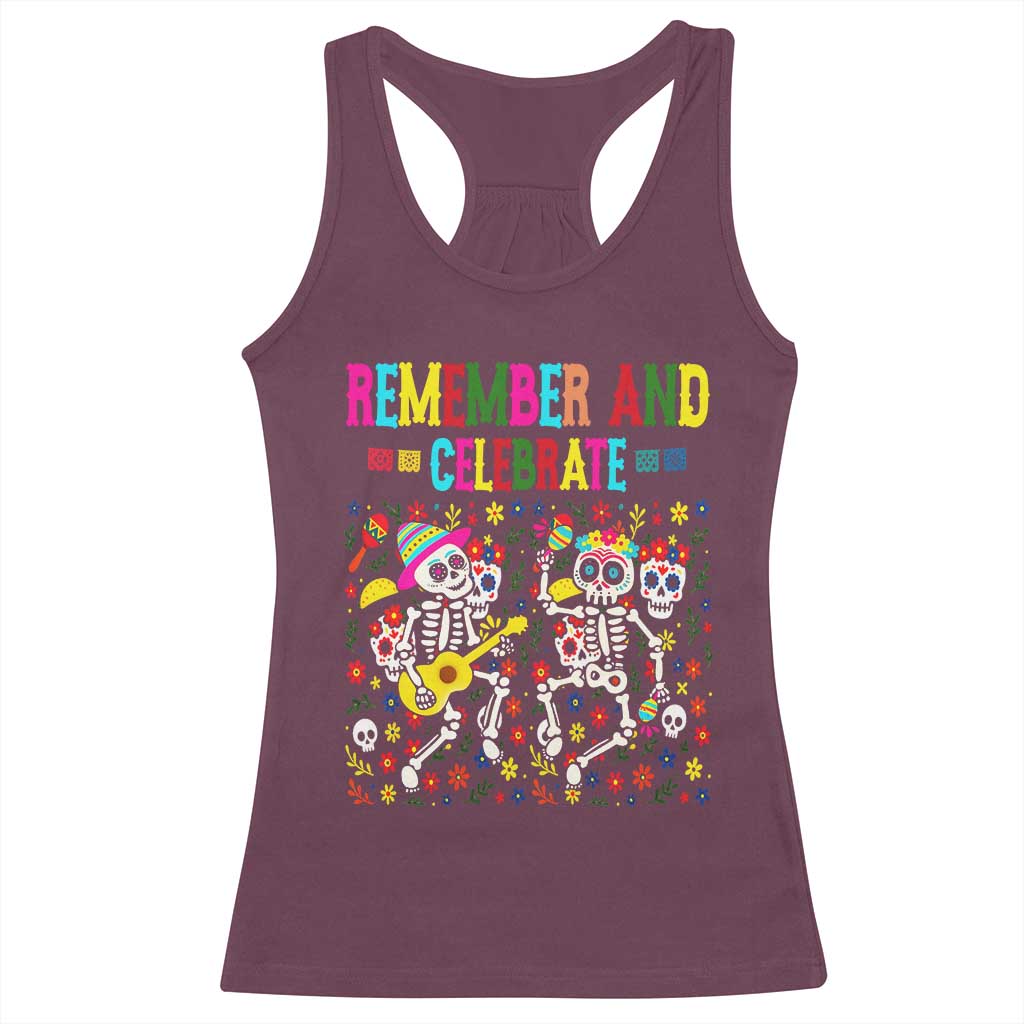 Dia De Los Muertos Skeleton Racerback Tank Top Remember And Celebrate Mexican Festival - Wonder Print Shop