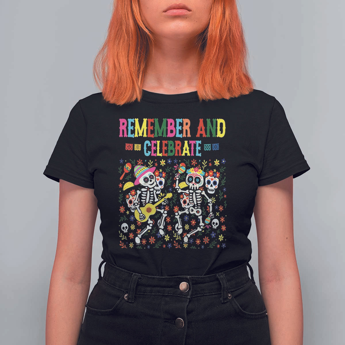 Dia De Los Muertos Skeleton T Shirt For Women Remember And Celebrate Mexican Festival - Wonder Print Shop