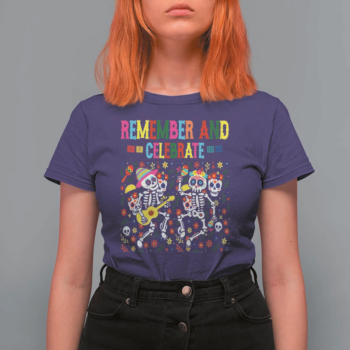 Dia De Los Muertos Skeleton T Shirt For Women Remember And Celebrate Mexican Festival - Wonder Print Shop