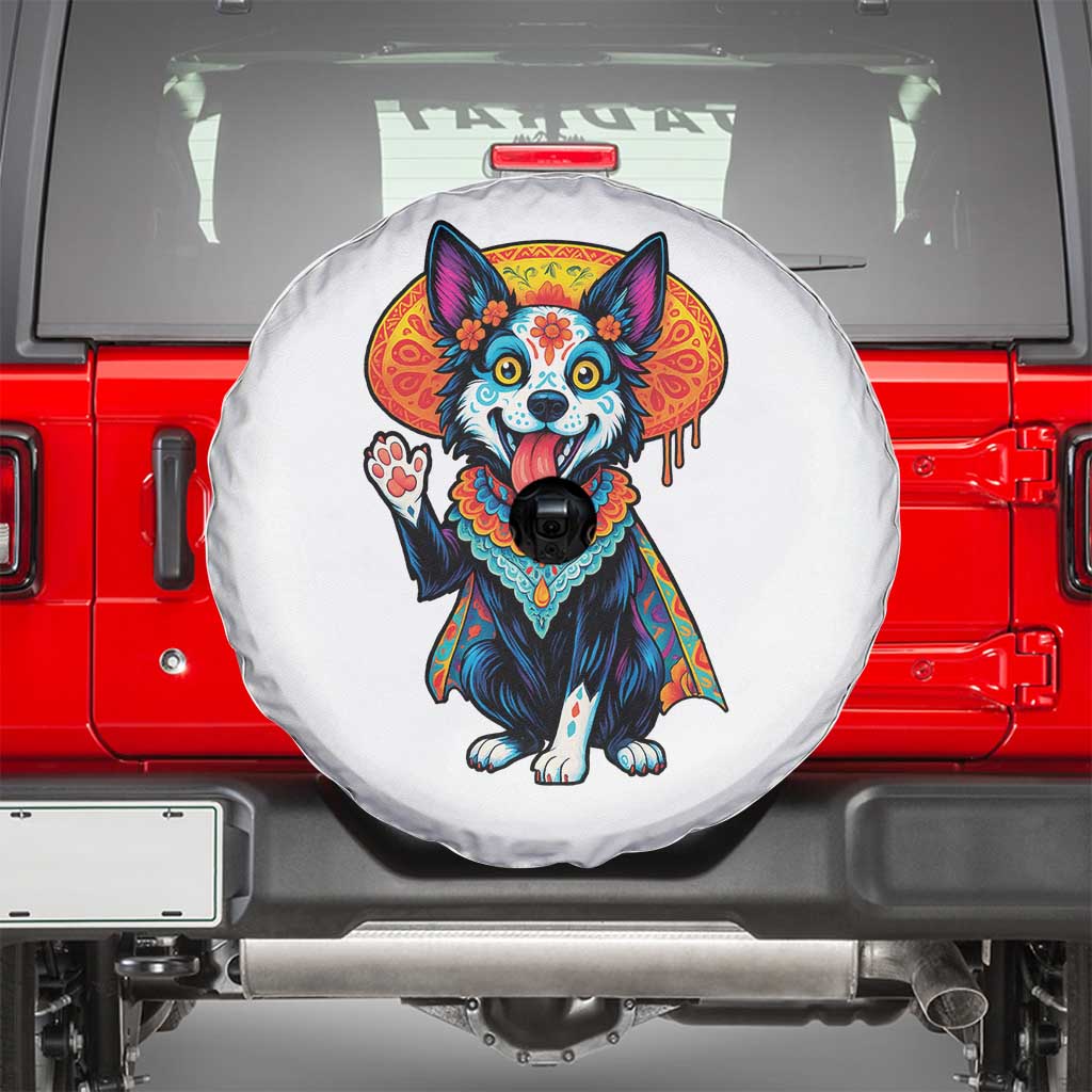Dia De Los Muertos Border Collie Spare Tire Cover Sugar Skull Dog Day Of The Dead Gift