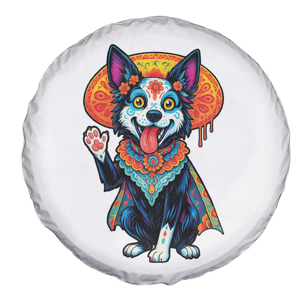 Dia De Los Muertos Border Collie Spare Tire Cover Sugar Skull Dog Day Of The Dead Gift