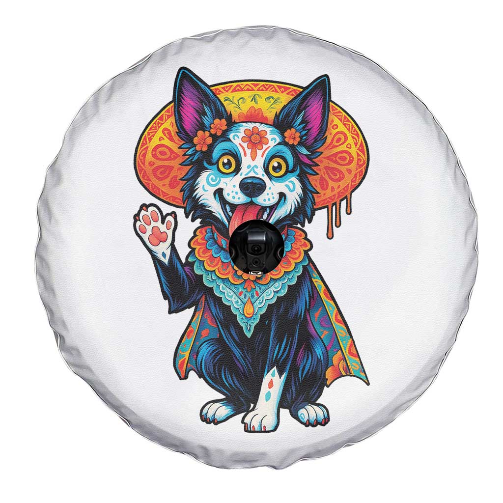 Dia De Los Muertos Border Collie Spare Tire Cover Sugar Skull Dog Day Of The Dead Gift