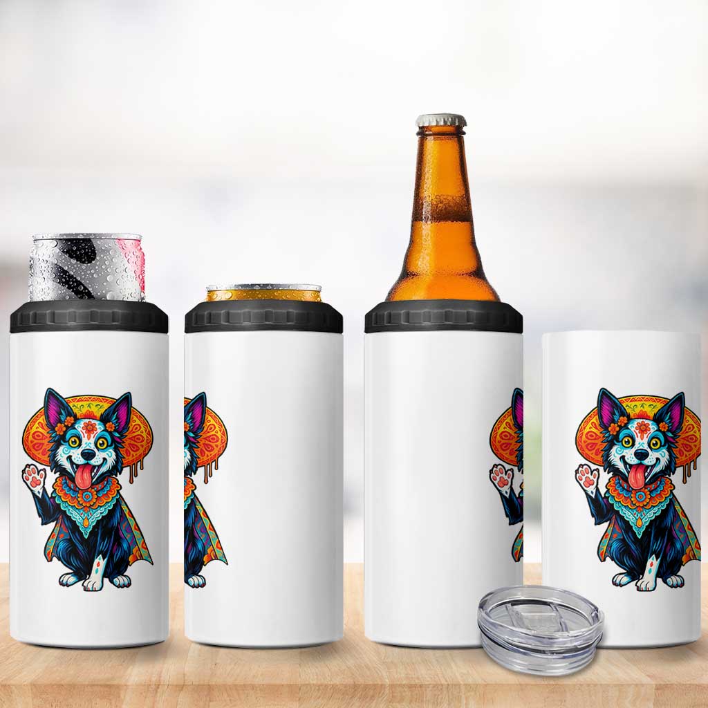 Dia De Los Muertos Border Collie 4 in 1 Can Cooler Tumbler Sugar Skull Dog Day Of The Dead Gift