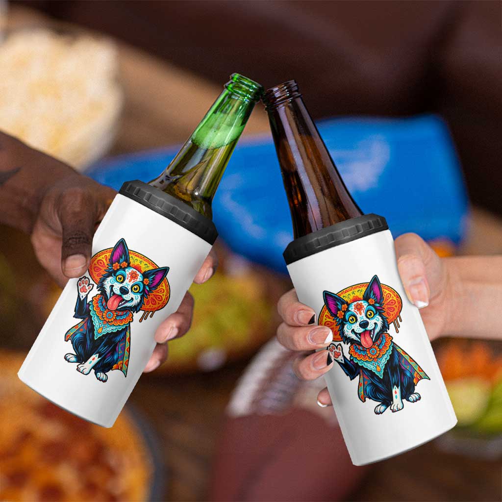 Dia De Los Muertos Border Collie 4 in 1 Can Cooler Tumbler Sugar Skull Dog Day Of The Dead Gift