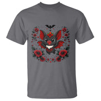 Cute Bat Floral Folk Art T Shirt Gothic Spooky Dia De Los Muertos Gift