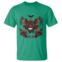 Cute Bat Floral Folk Art T Shirt Gothic Spooky Dia De Los Muertos Gift